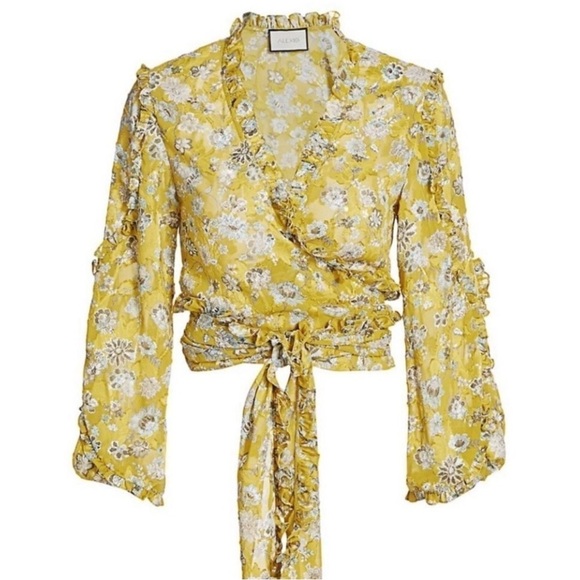 Alexis Odilo Citron Floral Wrap Ruffle Trim Blouse Size XS New With Tag - Picture 3 of 12